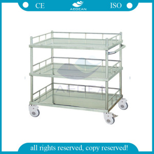 AG-Ss022b Medical Equipment Metal Stainless Steel Trolley Cart